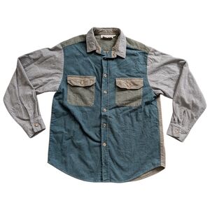 Koolah Australia Ble Gray Green Colorblock Cotton Button-Up Shirt Size Medium